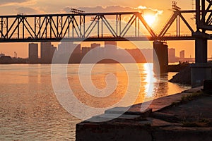 Hell Gate and Triboro bridge at sunset,