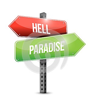 Hell and paradise road sign illustration design