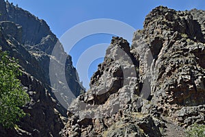 Hell`s Canyon Oregon and Idaho craggy layers of volcanic rock and limestone geologic feature horizontal