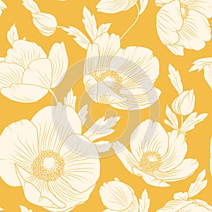 Hellebore flowers seamless pattern yellow orange