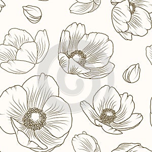 Hellebore poppy floral brown beige pattern texture