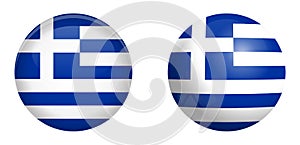 Hellenic Republic Greece flag under 3d dome button and on glossy sphere / ball
