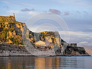 Hellenic temple and old castle at Corfu