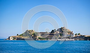 Hellenic temple and old castle at Corfu island