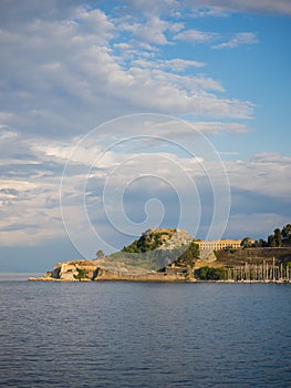 Hellenic temple and old castle at Corfu island