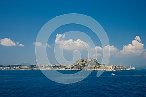 Hellenic temple and old castle at Corfu island