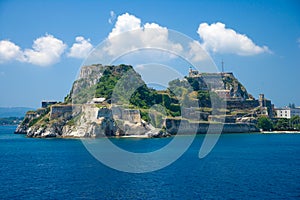 Hellenic temple and old castle at Corfu island