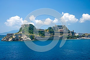 Hellenic temple and old castle at Corfu island