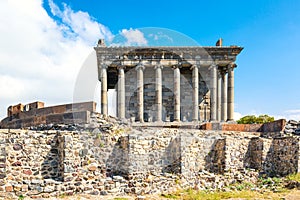 Hellenistic ancient pagan Garni temple in Armenia. Sunny day