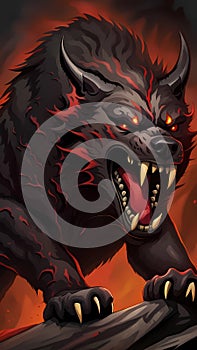 Hellhound cartoon character design illustration ai generated