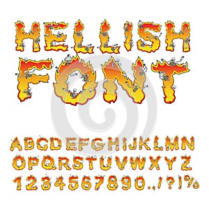 Hellish font. inferno ABC. Fire letters. Sinners in hellfire. H