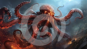 Hellish Octopus Wallpaper: Sci-fi Realism Uhd Image For Android