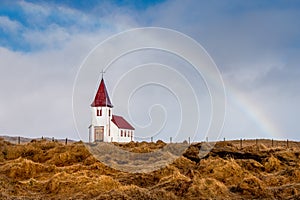 Hellnar church in Snaefellsnes peninsula at Western Iceland photo