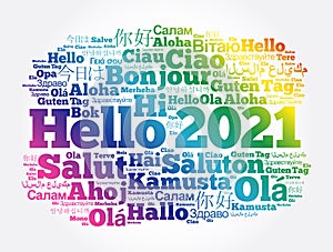 Hello 2021 word cloud in different languages of the world