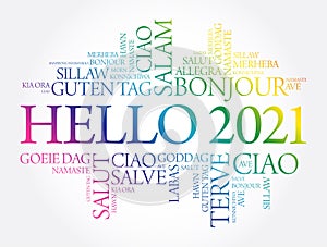 Hello 2021 word cloud in different languages of the world