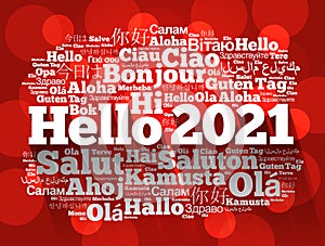 Hello 2021 word cloud in different languages of the world