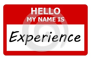 hello my name is experience tag on white