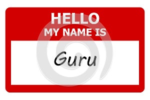 hello my name is guru tag on white photo