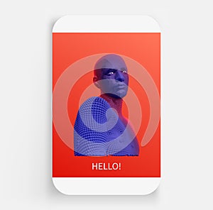 Hello! 3d abstract human torso. Vector illustration composed of particles