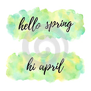 Hello april spring watercolor illustration, banner background