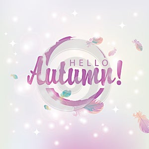 Hello autumn on abstract pink background