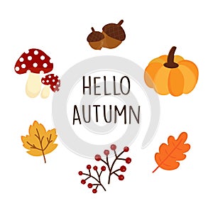 `Hello Autumn` Autumn season cartoon illustration.