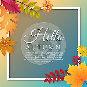Hello Autumn Background with Autumn Leaves Template Design