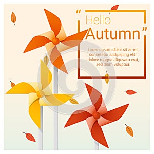 Hello autumn background with colorful pinwheels