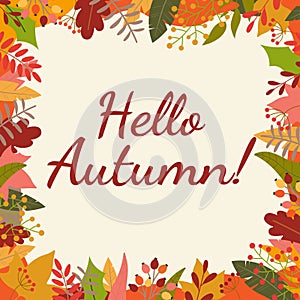 Hello Autumn background. Fall banner with September, Ocober and November leaves.