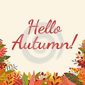 Hello Autumn background. Fall banner with September, Ocober and November leaves.