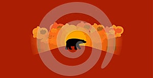 Hello autumn background with wild animal shape autumn colored trees and sunrise , vector , illustration