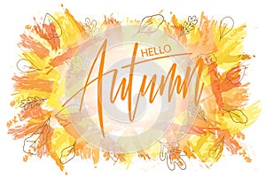 Hello Autumn brush hand lettering text banner