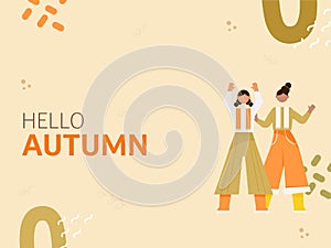 Hello Autumn Font With Faceless Teenager Girls Standing Together On Peach