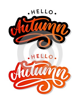 Hello, Autumn. Goodbye, Summer. The trend calligraphy. Vector illustration on the background of autumn leaves. Concept autumn