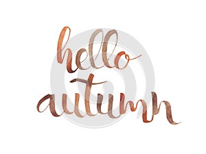 Hello, Autumn. Hand written lettering. Phrase isolated white background. Fall calligraphy