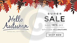 Hello autumn joyful and optimistic promo banner