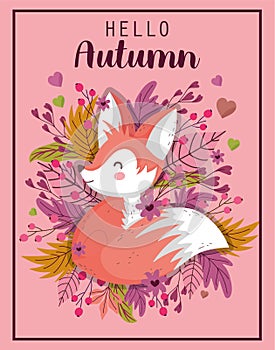 Hello autumn leaves season poster