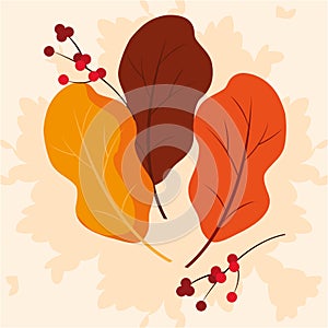 hello autumn poster with set leafs
