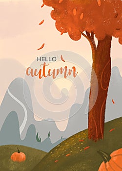 Hello Autumn with pumpkins