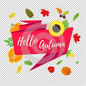 Hello autumn vector banner or poster gradient flat style design vector illustration