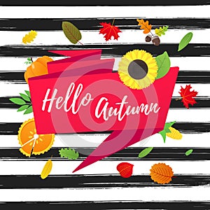Hello autumn vector banner or poster gradient flat style design vector illustration.