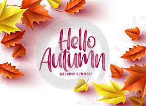 Hello autumn vector greeting background design. Autumn seasonal greeting text