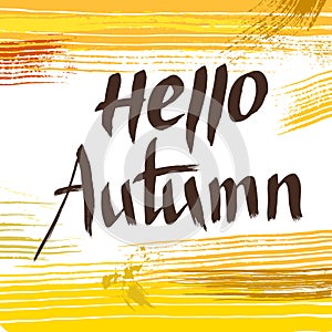 Hello Autumn, vector lettering with abstract background.