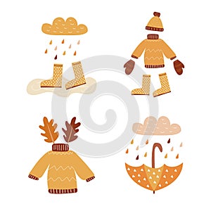 Hello Autumn vector set. Autumn greeting card, banner, poster