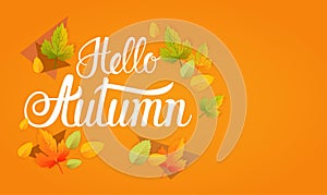 Hello Autumn Yellow Leaf Fall Banner Abstract Background