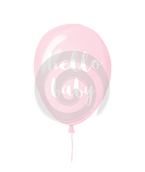 Hello Baby. Baby Shower Vector Illustration with Pastel Pink Balloon.