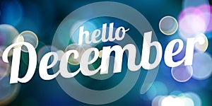 Hello December blue vector card. modern soft color background