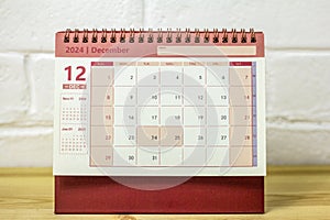 Hello December.Desk calendar for December 2024.Calendar for planning the month