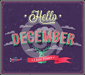 Hello december typographic design. photo