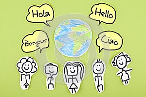 Hello in Different International Global Foreign Languages Bonjour Ciao Hola photo